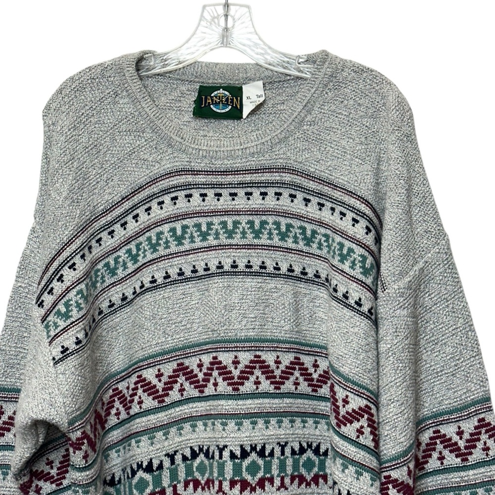 Vintage 90s Jantzen Textured Gray & Teal Crew Neck Sweater Unisex Size XL Tall - Picture 4 of 11